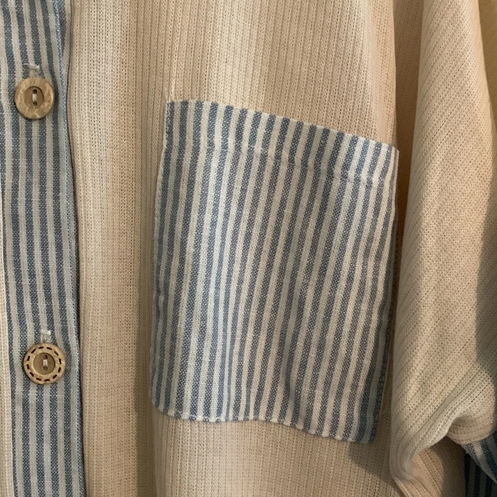 Ribbed Long Sleeve Shacket with Striped Detail - Ivory - Picture 6 of 9